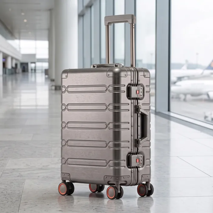 Resväska på fyra hjul i terminal